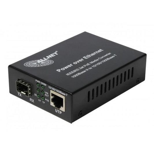 ALLNET ALL-MC202P-SFP1-POE convertitore multimediale di rete 1000 Mbit/s Modalità multipla, Modalità singola Nero