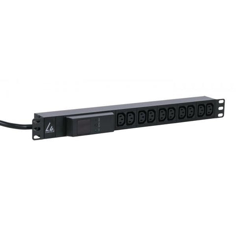 Lanview LVR261877 unit di distribuzione dell'energia [PDU] 10 presa[e] AC 1U Nero (19 rack mount power strip, - 1U, 16A with 10 x C13 socket, - AMP meter and 3m cable with Commando plug - Warranty: