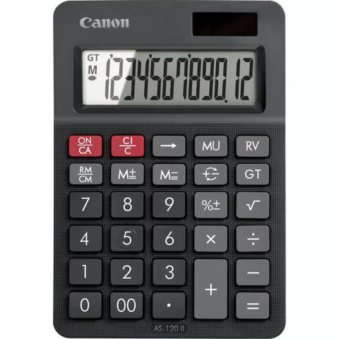 CANON AS-120II EMEA HB CALCOLATRICE ESCRITORIO 12 CIFRE DISPLAY INCLINATO DOPPIA ALIMENTAZIONE SOLARE EA BATTERIE GRIGIO SCURO 