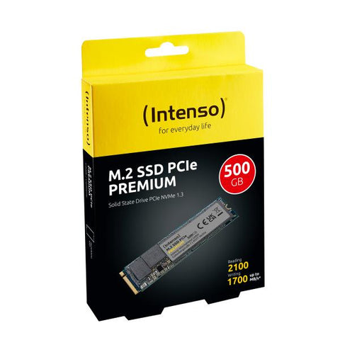 INTENSO SSD INTERNO 500GB M2 PREMIUM NVME PCIE 1.3 GEN 3x4 LETTURA SEQUENZIALE FINO A 2100 MB/S SCRITTURA SEQUENZIALE FINO A 1700 MB/S