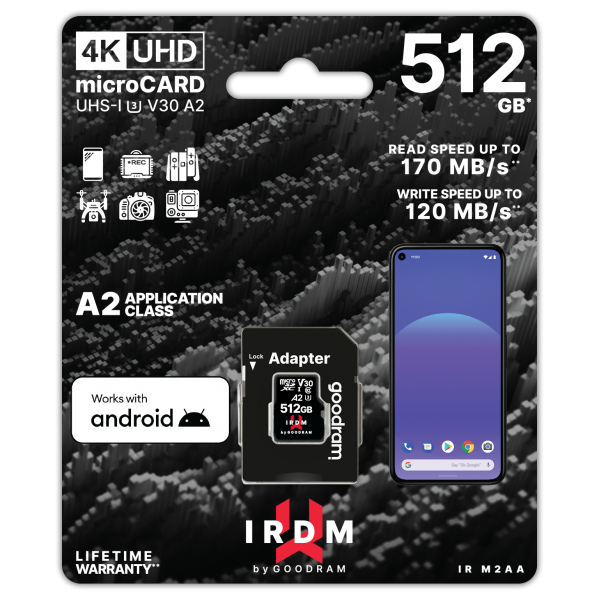 microSD IRDM by GoodRAM 512GB UHS I U3 A2 + adapter