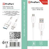 ProPart Cavo Carica e Dati Micro Usb 2.1 A. Lunghezza 1 metro Bianco