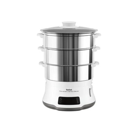 Tefal Convenient Series Deluxe VC502D10 pentola a vapore 3 cestello/i Superficie piana 900 W Acciaio inossidabile, Bianco