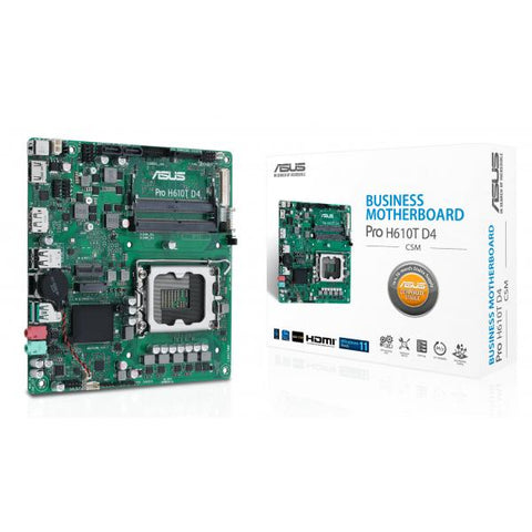 ASUS Pro H610T D4-CSM Intel H610 LGA 1700 mini ITX (ASUS Pro H610T D4-CSM - Motherboard - Thin mini ITX - LGA1700 Socket - H610 Chipset - USB 3.2 Gen 1, USB 3.2 Gen 2 - Gigabit LAN - onboard graphics