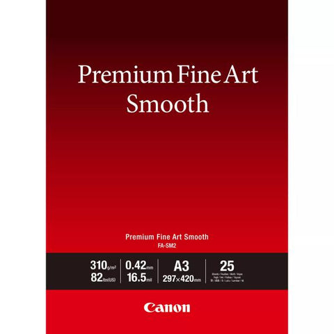 Canon FA-SM2 A3 Bianco Liscio (Canon Premium Fine Art FA-SM2 - Smooth - 16.5 mil - A3 [297 x 420 mm] - 310 g/m - 82 lbs - 25 sheet[s] photo paper - for imagePROGRAF PRO-1000, PRO-300, PIXMA PRO-1