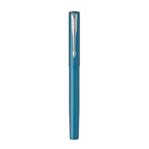 PARKER VECTOR XL PENNA ROLLER PUNTA F CORPO TEAL METALLIZZATO PUNTALE CROMATO INCHIOSTRO NERO CONFEZIONE REGALO 