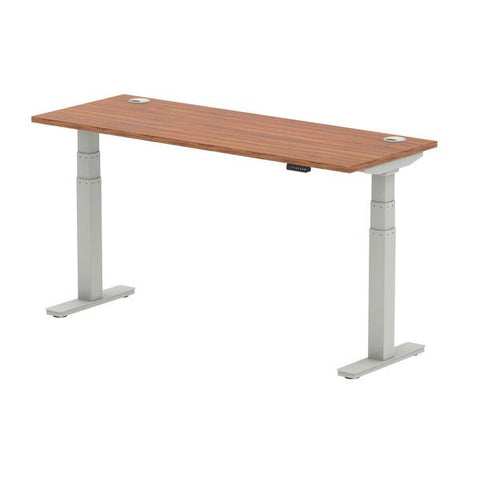 Dynamic Air Slimline Argento, Noce (Dynamic Air 1600 x 600mm Height Adjustable Desk Walnut Top Cable Ports Silver Leg HA01127 DD)