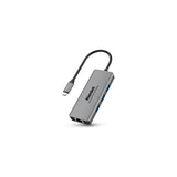 Estación de acoplamiento HAMLET HDKC-PD200A con suministro de energía USB-C de 85 W, 3 puertos USB 3.0, 1 puerto HDMI, 1 puerto USB-C LAN 10/100/1000 Mbps, color gris. 