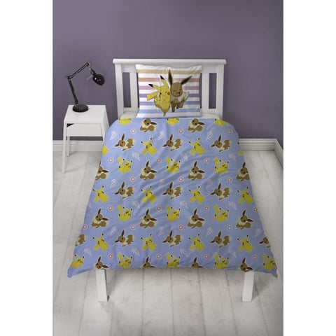 Set letto reversibile - POKEMON - Pikachu e Eevee - Microfibra - 1 copripiumino 140 x 200 cm + 1 federa 63 x 63 cm