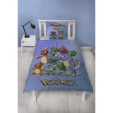 Set letto reversibile - POKEMON - Pikachu e Starter - Blu - Microfibra - 1 copripiumino 140 x 200 cm + 1 federa 63 x 63 cm