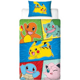 Set letto - POKEMON - Pikachu e Starter 1G V - Microfibra - 1 copripiumino 140 x 200 cm + 1 federa 63 x 63 cm