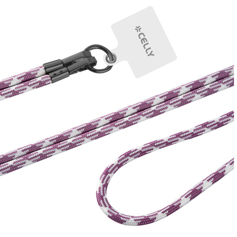 CELLY FREEDOM LACET LACCIO DA COLLO PER SMARTPHONE CON GANCI IN METALLO REMOVIBILI BADGE IN TPU INCLUSO VIOLA BIANCO
