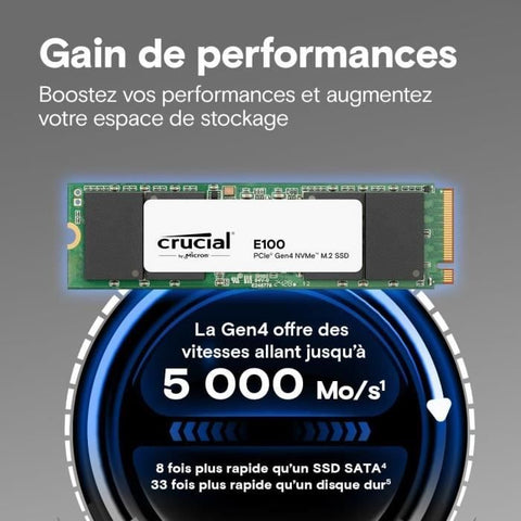 Crucial E100 - SSD - 2 TB - intern - M.2 2280 - PCIe 4.0 x4 (NVMe)