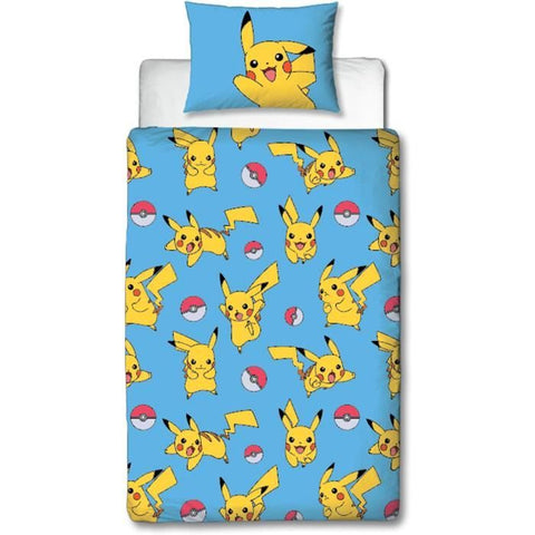Completo letto reversibile - POKEMON - Pikachu e amici - Microfibra - 1 copripiumino 140 x 200 cm + 1 federa 63 x 63 cm