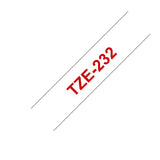 BROTHER TZE232 NASTRO PER ETICHETTATRICE 12MM COLORE WHITE SCRITTA RED