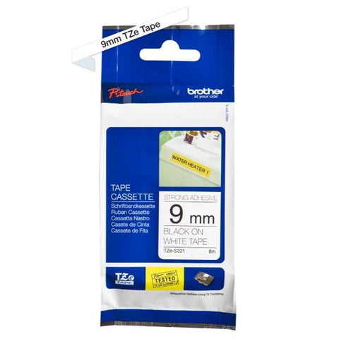 BROTHER TZES221 NASTRO TYPE TZ 9MM ADESIVO COLORE BIANCO STAMPA NERO