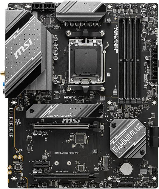MSI B650 GAMING PLUS WIFI - Motherboard - ATX - Socket AM5 - AMD B650 Chipsatz - USB 3,2 Gen 1, USB 3,2 Gen 2, USB-C 3,2 Gen2, USB-C 3,2 Gen 2x2 - 2,5 Gigabit LAN, Bluetooth, Wi-Fi - Onboard-Grafik (