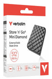 VERBATIM STORE N GO MINI DIAMOND SSD ESTERNO 512GB USB-C 3.2 Gen 2 (3.1 Gen 2) LETTURA/SCRITTURA 1000 MB/s NERO