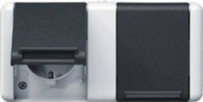 JUNG SCHUKO-Steckdose 2-fach 8220W WG800 IP44 waagr.Mont.4 Lei-E.1Abd. 8220W (8220W)