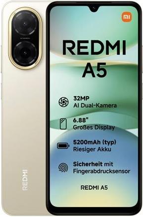 Xiaomi Redmi A5 Smartphone 128GB 4GB RAM 6,88" 120Hz Dual-SIM Sandy Gold