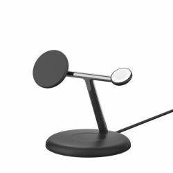 Belkin WIZ023MYBK Caricabatterie per dispositivi mobili Cuffie, Smartphone, Orologio intelligente Nero USB Carica wireless Interno (PRO 3IN1 15W MAG CHARGING STAND BLK)