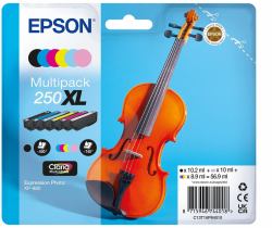 Epson 250XL Violin Claria Photo HD cartuccia d'inchiostro 6 pz Originale Resa elevata [XL] Nero, Ciano, Ciano chiaro, Magenta chiaro, Magenta, Giallo (MULTIPACK 6-COLOURS 250XL INK)